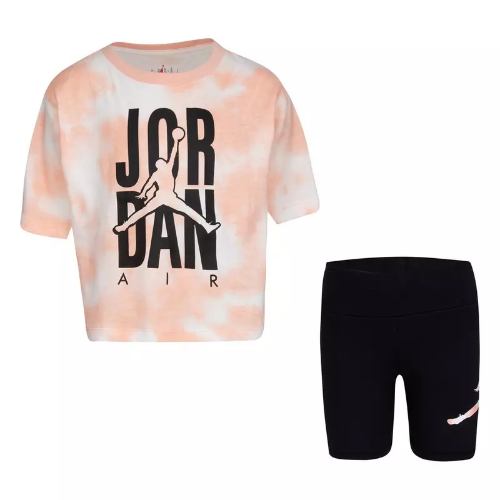 送料無料 最大6 クーポン配布中 Nike ナイキ ジョーダン 女の子用air Jordan Tie Dye Tシャツx短パン上下2点セット Coral Black 子供服 半ズボン セットアップ ギフト 半袖トップス Movilesgarcia Com