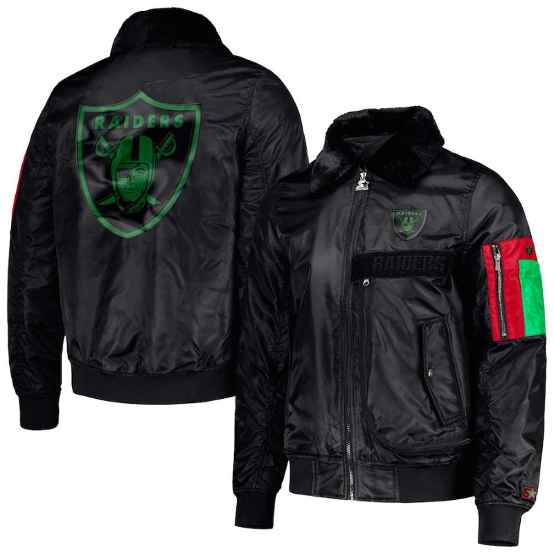 【貨物輸送無料】 NFL メンズ MA-1 ボンバージャケット アウタージャケット ラスベガス・レイダース Las Vegas Raiders Black History Month Satin Jacket