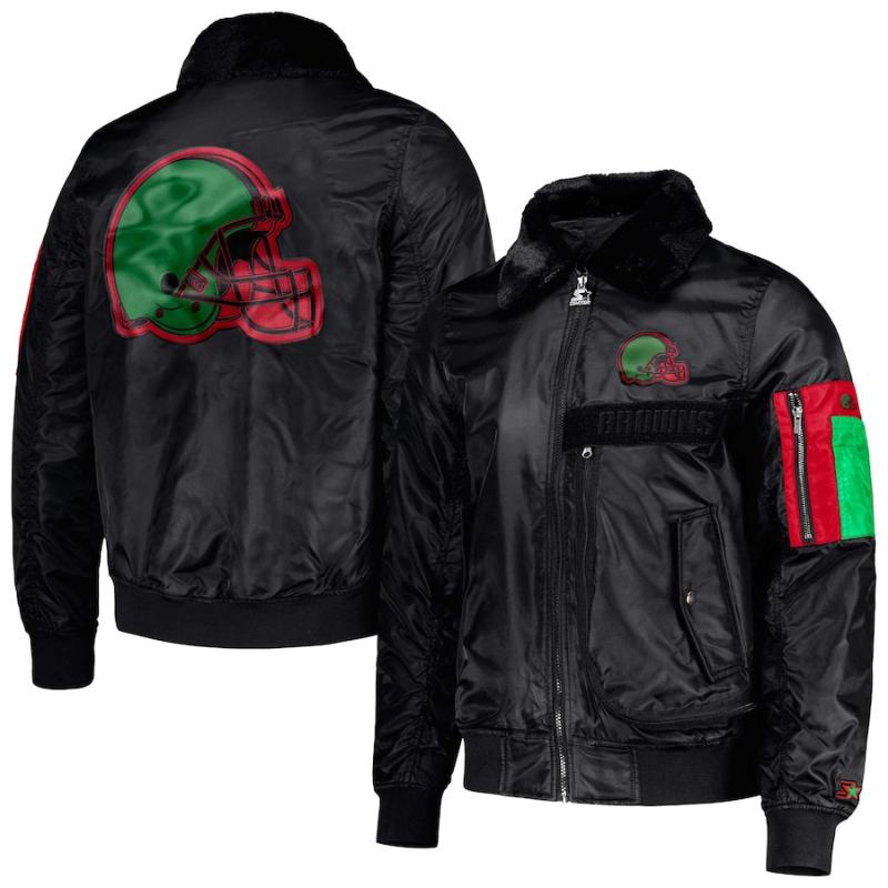 【貨物輸送無料】 NFL メンズ MA-1 ボンバージャケット アウタージャケット クリーブランド・ブラウンズ Cleveland Browns Black History Month Satin Jacket
