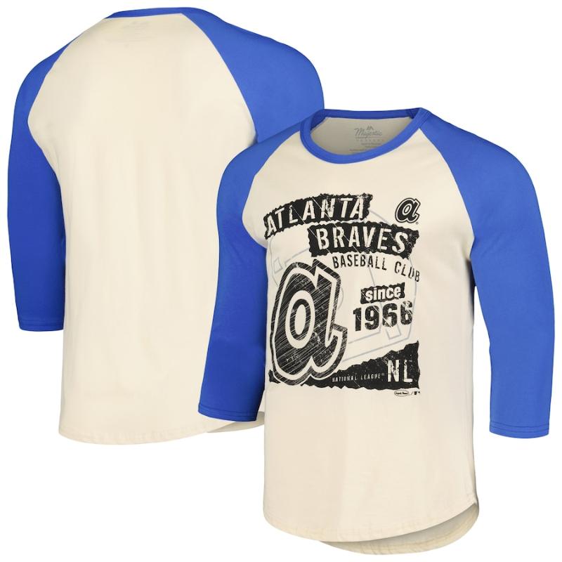 【送料無料】【メンズ】 MLB メジャーリーグ 七分袖シャツ ロンT Tシャツ 長袖トップス アトランタ・ブレーブス Atlanta Braves Threads Raglan 3/4-Sleeve T-Shirt｜USキッズウェア店