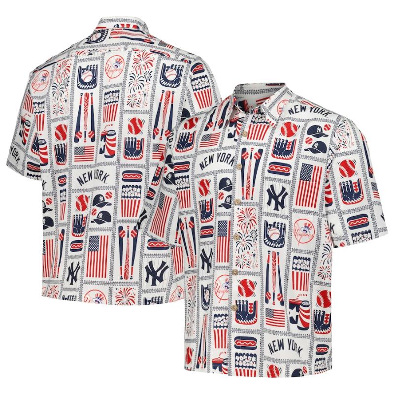【送料無料】 MLB メジャーリーグ メンズ 襟付きシャツ 半袖シャツ トップス ニューヨーク・ヤンキース New York Yankees Americana Button-Up Shirt｜USキッズウェア店 24,331円