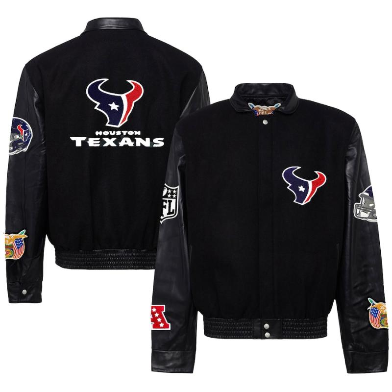 【送料無料】 NFL アメフト メンズ アウター バーシティジャケット スタジャン ジャンパー ヒューストン・テキサンズ Houston Texans Wool & Leather Varsity Jacket｜USキッズウェア店