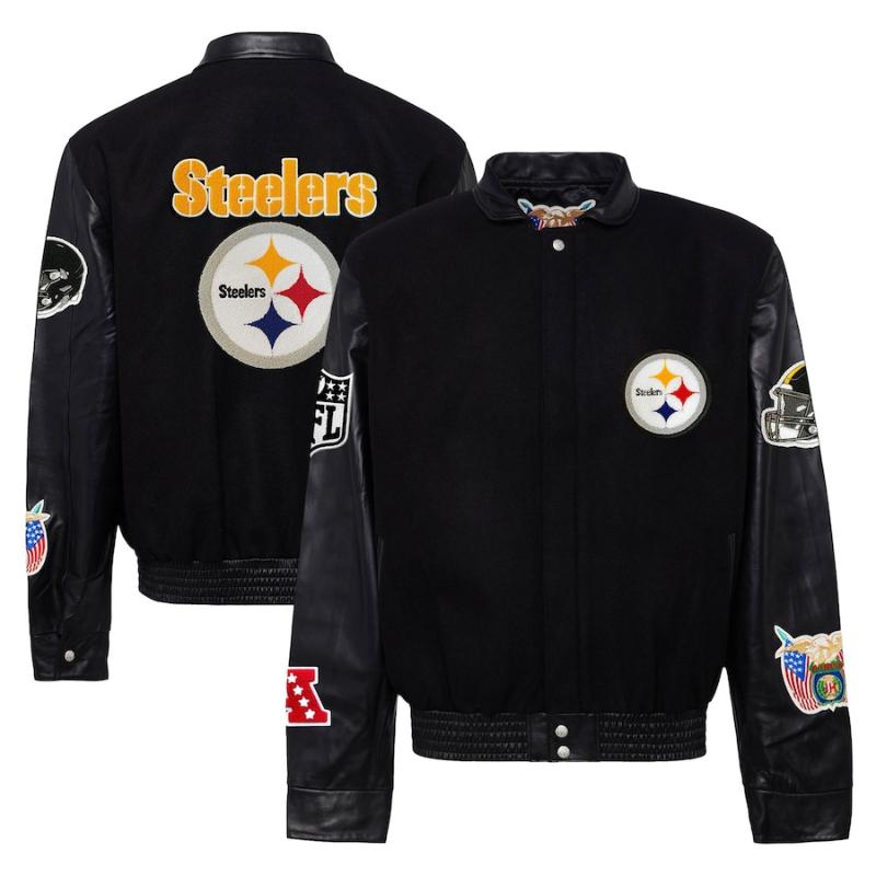 【送料無料】 NFL アメフト メンズ アウター バーシティジャケット スタジャン ジャンパー ピッツバーグ・スティーラーズ Pittsburgh Steelers Wool & Leather Varsity Jacket｜USキッズウェア店