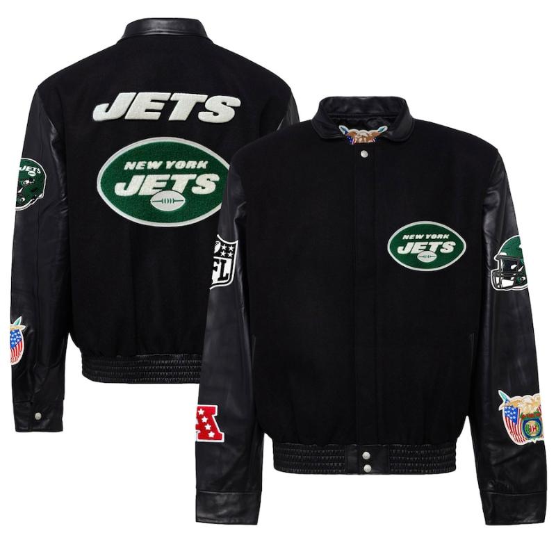 【送料無料】 NFL アメフト メンズ アウター バーシティジャケット スタジャン ジャンパー ニューヨーク・ジェッツ New York Jets Wool & Leather Varsity Jacket｜USキッズウェア店