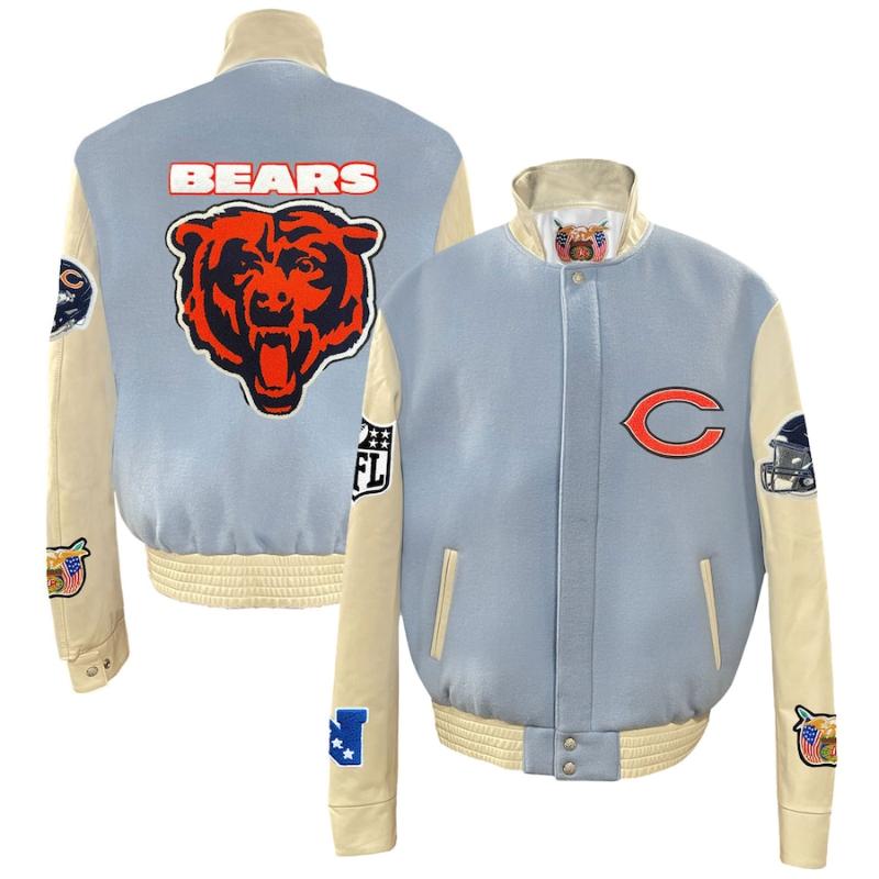 【送料無料】 NFL アメフト メンズ アウター バーシティジャケット スタジャン ジャンパー シカゴ・ベアーズ Chicago Bears Wool & Leather Varsity Jacket｜USキッズウェア店