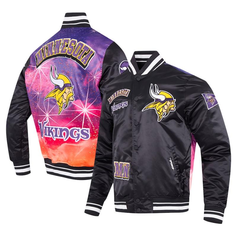 【送料無料】 NFL メンズ アウター バーシティジャケット スタジャン ジャンパー アメフト ミネソタ・バイキングス Minnesota Vikings Sublimated Satin Full-Snap Jacket
