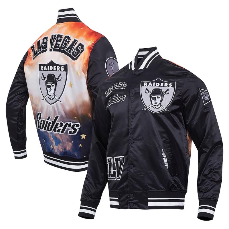【送料無料】 NFL メンズ アウター バーシティジャケット スタジャン ジャンパー アメフト ラスベガス・レイダース Las Vegas Raiders Sublimated Satin Full-Snap Jacket