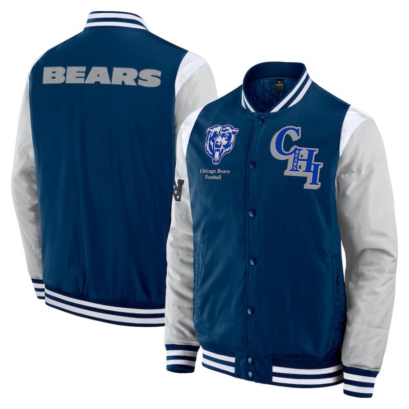 【送料無料】 NFL メンズ アウター バーシティジャケット スタジャン ジャンパー アメフト シカゴ・ベアーズ Chicago Bears Elements Elite Full-Snap Jacket｜USキッズウェア店