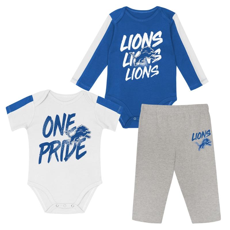 【貨物輸送無料】 ベビー・キッズサイズ NFL Outerstuff アウタースタッフ 上半身背広xズボン下上下セットアップ もの言う花用上下書き割り ロンパース 生み出すこと祝賀会 自動車の街・ライオンズ Detroit Lions Double Down Creeper and Pants 3-Piece Set