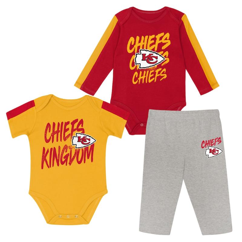 【貨物輸送無料】 ベビー・キッズサイズ NFL Outerstuff アウタースタッフ 上半身背広xズボン下上下セットアップ もの言う花用上下書き割り ロンパース 生み出すこと祝賀会 カンザスシティ・チーフス Kansas City Chiefs Double Down Creeper and Pants 3-Piece Set