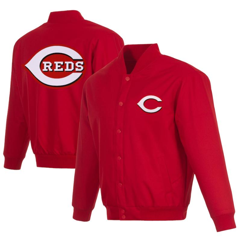 【貨物輸送無料】 MLB 定め事品 大リーグ競技団体 メンズ ナイロン上衣 アウター 前掛け JH Design JHひな形 シンシナティ・レッズ Cincinnati Reds Full-Snap Pollytwill Varsity Jacket