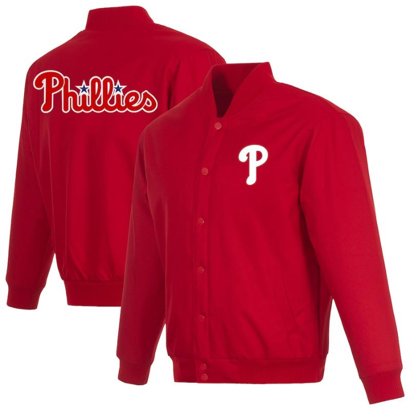 【貨物輸送無料】 MLB 定め事品 大リーグ競技団体 メンズ ナイロン上衣 アウター 前掛け JH Design JHひな形 フィラデルフィア・フィリーズ Philadelphia Phillies Full-Snap Pollytwill Varsity Jacket