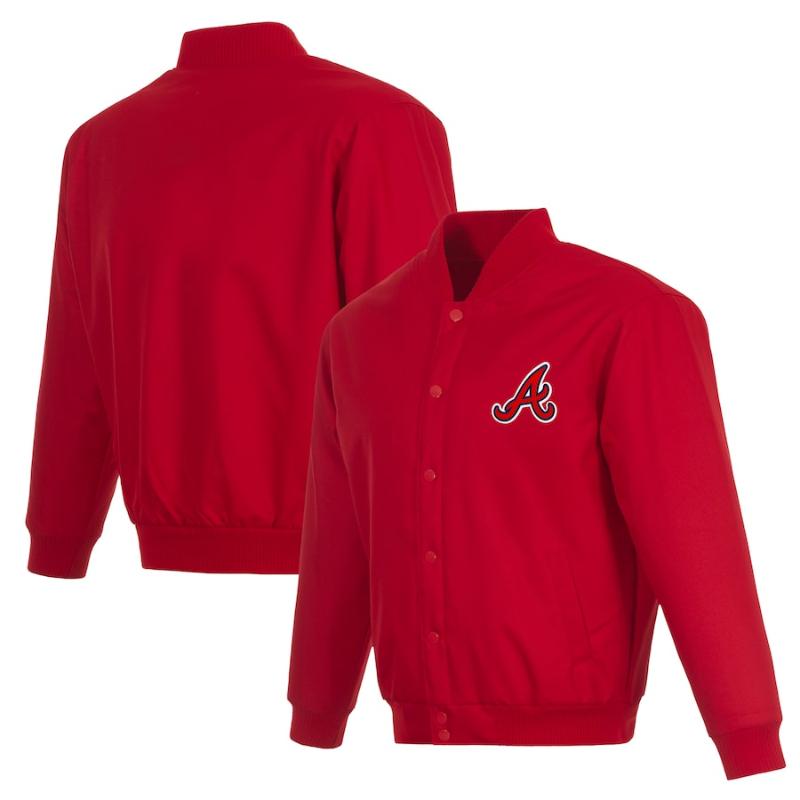 【貨物輸送無料】 MLB 置き目品 大リーグ競技団体 メンズ ナイロン上衣 アウター 前掛け JH Design JH青写真 ジョージアの州都・ブレーブス Atlanta Braves Full-Snap Pollytwill Varsity Jacket