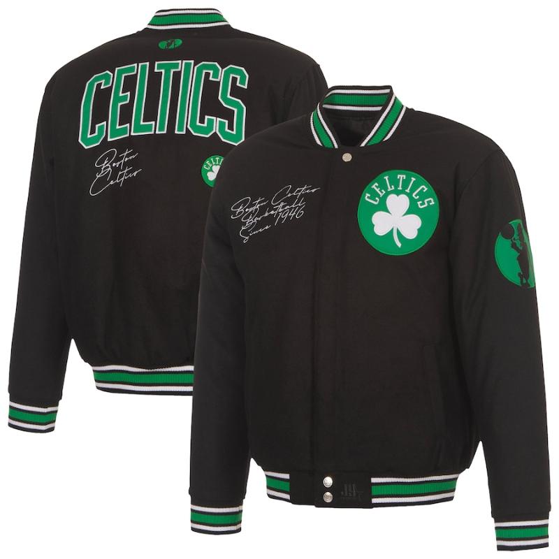 【送料無料】 NBA メンズ スタジャン ジャケット アウター ジャンパー JH Design Jacket ボストン・セルティックス Boston Celtics JH Design Wool Full-Snap Jacket｜USキッズウェア店