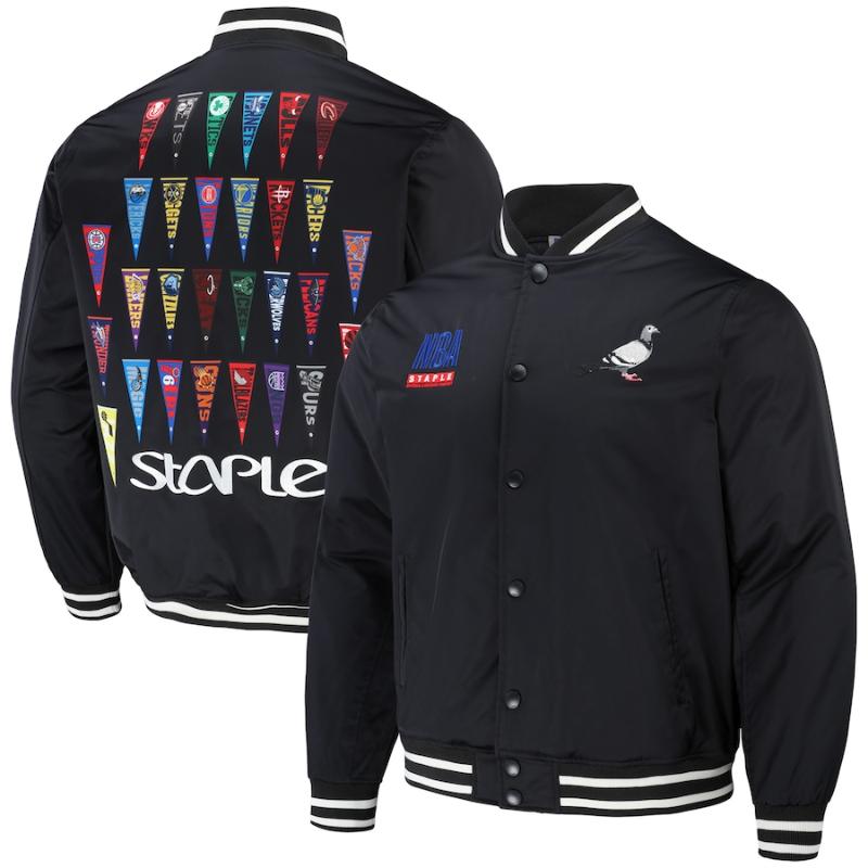 【送料無料】 NBA メンズ スタジャン ジャケット アウター ジャンパー ステイプル Staple NBA x Staple All Teams Pennant Woven Full-Snap Jacket|USキッズウェア店
