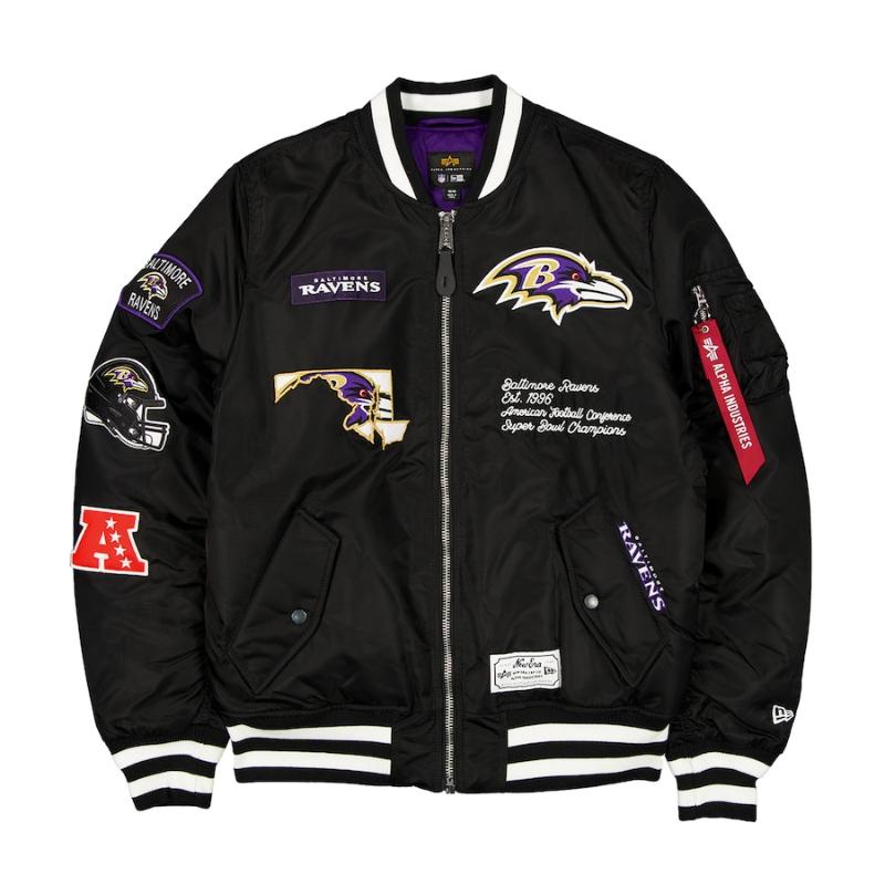 【送料無料】 NFL メンズ アウター ジャケット MA-1 スタジャン ボンバージャケット ジャンパー アメフト ニューエラNew Era x Alpha Industries ボルティモア・レイブンズ Baltimore RavensNew Era x Alpha Industries MA-1 Full-Zip Bomber Jacket｜USキッズウェア店