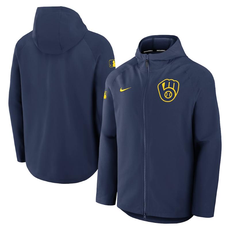 Nike ナイキ MLB メンズ ウィンドブレーカー 上衣 アウター 前掛け ミルウォーキー・ブルワーズ ブリュワーズ Milwaukee Brewers Authentic Collection Raglan Performance Full-Zip Jacket 【貨物輸送無料】