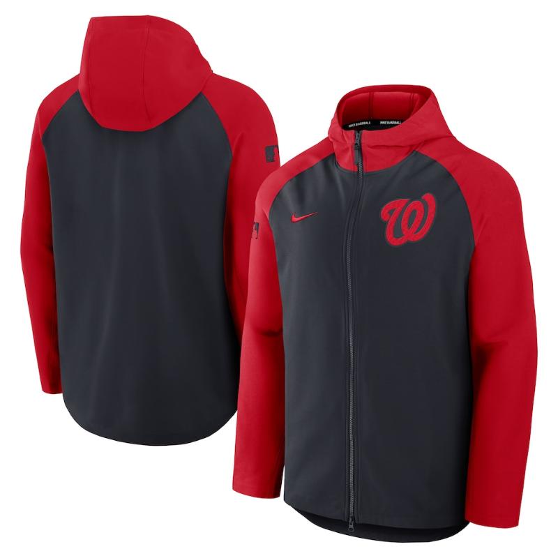 Nike ナイキ MLB メンズ ウィンドブレーカー 上衣 アウター 前掛け ワシントン・ナショナルズ Washington Nationals Authentic Collection Raglan Performance Full-Zip Jacket 【貨物輸送無料】