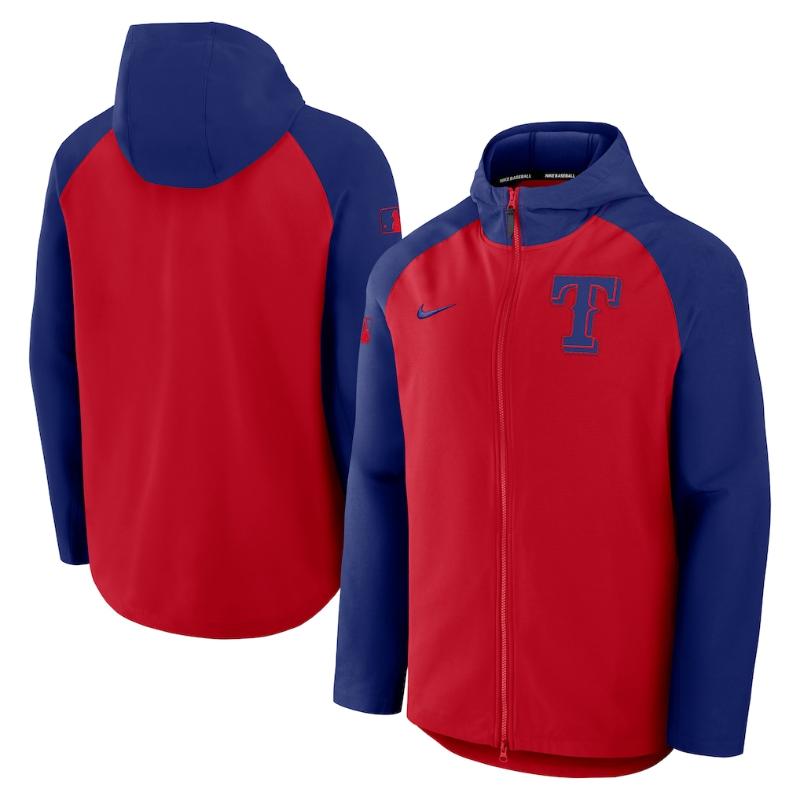 Nike ナイキ MLB メンズ ウィンドブレーカー 上衣 アウター 前掛け テキサス・レンジャーズ Texas Rangers Authentic Collection Raglan Performance Full-Zip Jacket 【貨物輸送無料】