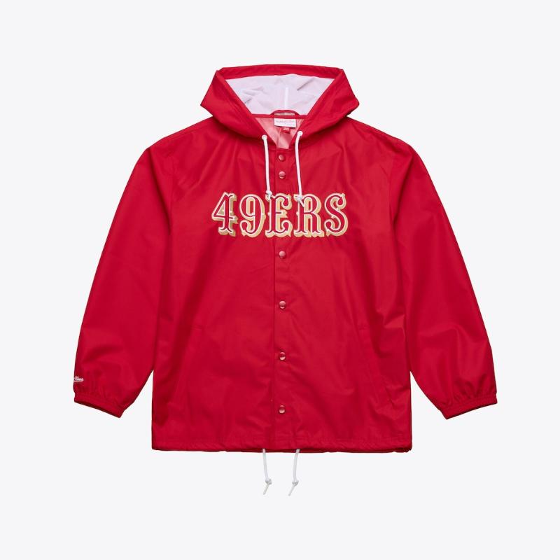 サンフランシスコ・49ers NFL 定め事品 メンズ ウィンドブレーカー コーチジャケット アウター Mitchell \u0026 Ness ミッチェルアンドネス San Francisco 49ers Coaches Full-Snap Hooded Windbreaker Jacket 貨物輸送無料