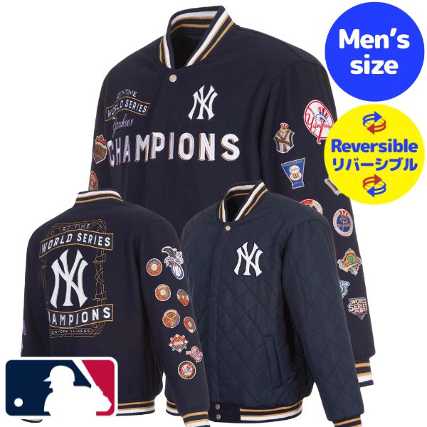 MLB公式 JH Design メジャーリーグ メンズ バーシティジャケット スタジャン ニューヨーク・ヤンキース ワールドシリーズ27回制覇 優勝記念限定ジャケット New York Yankees Special Edition 27-TIME World Series Champions Reversible Championship Jacket（Navy） 44,545円