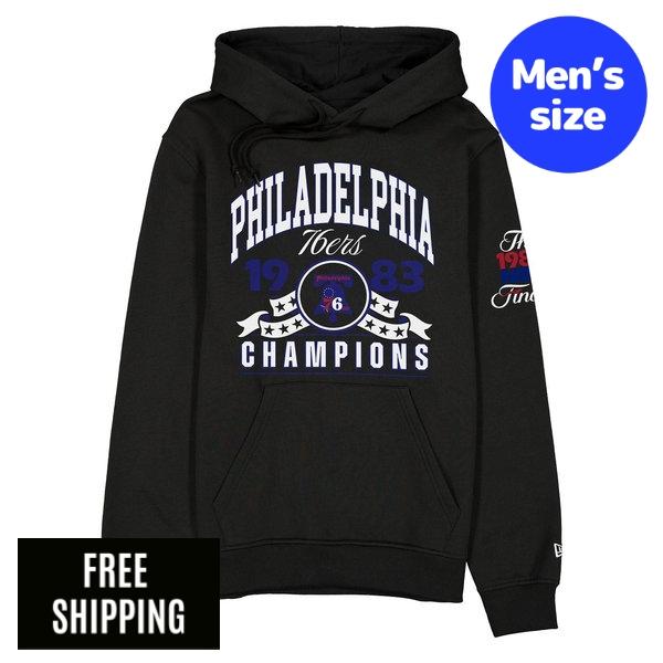 NBA 兄弟愛の都市・76ers メンズ パーカー 長袖トップス New Era ニュー内鰓 Philadelphia 76ers Hardwood Classics 1983 Champions Black Hoodie 貨物輸送無料