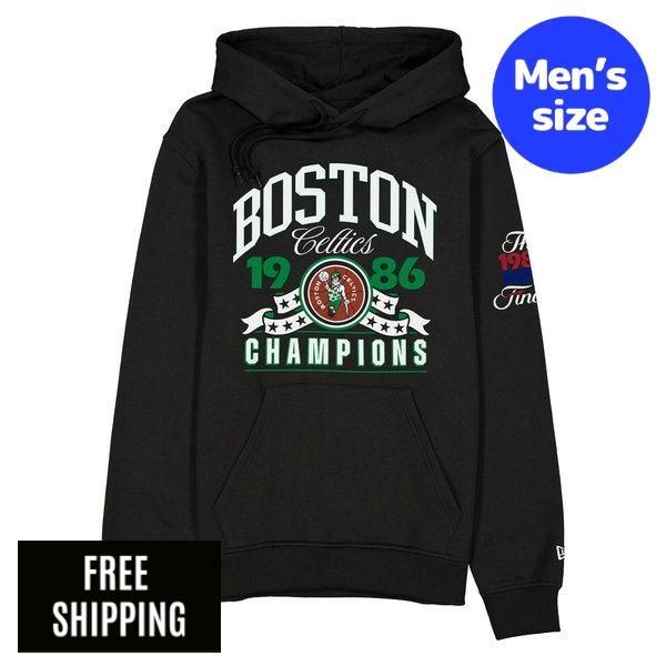 NBA ボストン・セルティックス メンズ パーカー 長袖トップス New Era ニュー内鰓 Boston Celtics Hardwood Classics 1986 Champions Black Hoodie 貨物輸送無料