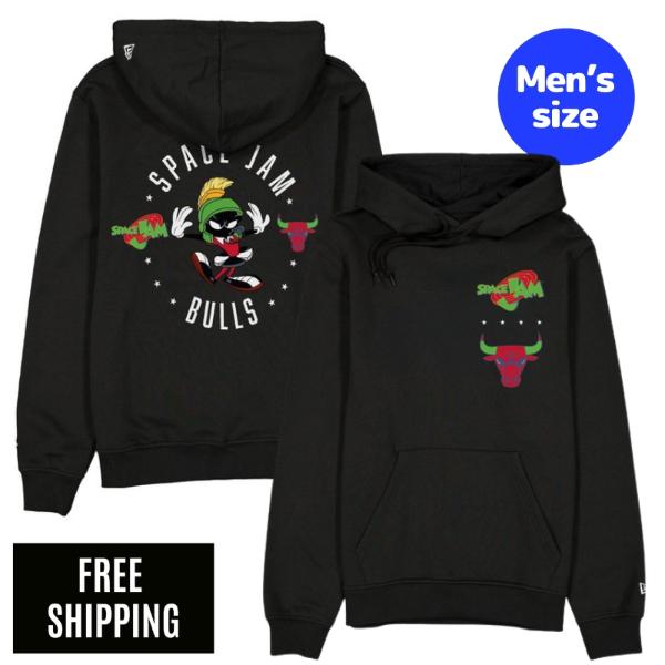 NBA 風の強い町・ブルズ メンズ パーカー 長袖トップス New Era ニュー内鰓 Space Jam x Chicago Bulls Black Hoodie 貨物輸送無料