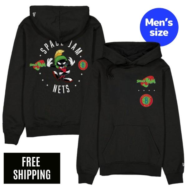 NBA ブルックリン・ネッツ メンズ パーカー 長袖トップス New Era ニュー内鰓 Space Jam x Brooklyn Nets Black Hoodie 貨物輸送無料