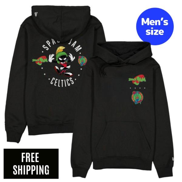 NBA ボストン・セルティックス メンズ パーカー 長袖トップス New Era ニュー内鰓 Space Jam x Boston Celtics Black Hoodie 貨物輸送無料