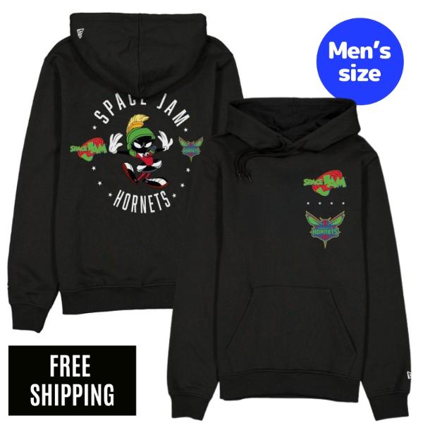 NBA シャーロット・ホーネッツ メンズ パーカー 長袖トップス New Era ニュー内鰓 Space Jam x Charlotte Hornets Black Hoodie 貨物輸送無料