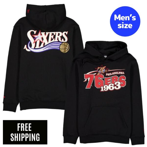 NBA 兄弟愛の都市・76ers メンズ パーカー 長袖トップス New Era ニュー内鰓 Philadelphia 76ers Retro Black Hoodie 貨物輸送無料