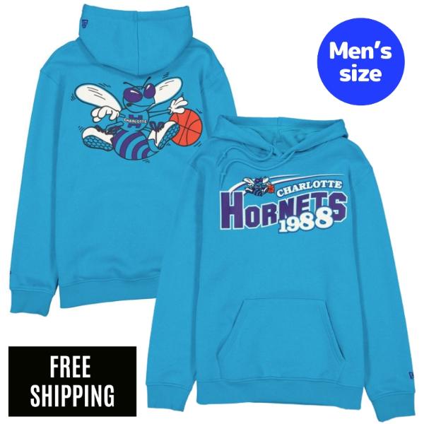 NBA シャーロット・ホーネッツ メンズ パーカー 長袖トップス New Era ニュー内鰓 Charlotte Hornets Retro Blue Hoodie 貨物輸送無料