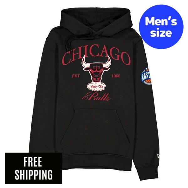 NBA 風の強い町・ブルズ メンズ パーカー 長袖トップス New Era ニュー内鰓 Chicago Bulls 1960-1970 Hardwood Classics Black Hoodie 貨物輸送無料