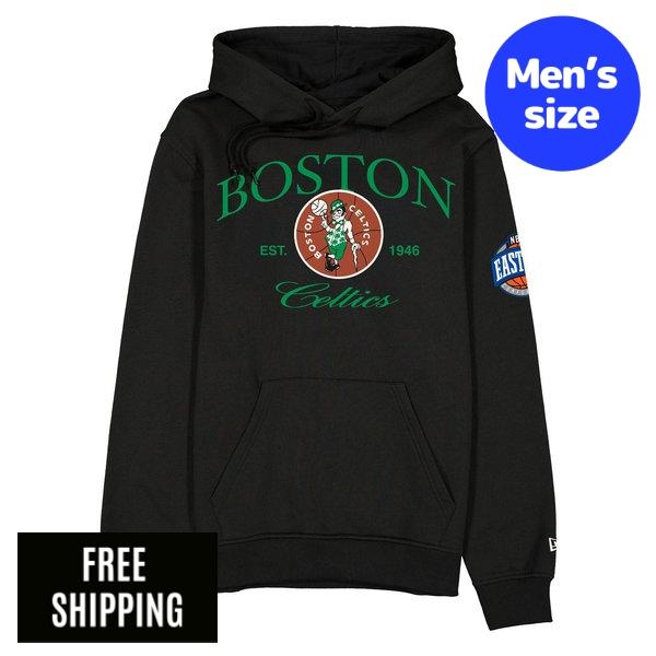 NBA ボストン・セルティックス メンズ パーカー 長袖トップス New Era ニュー内鰓 Boston Celtics 1968-1977 Hardwood Classics Black Hoodie 貨物輸送無料