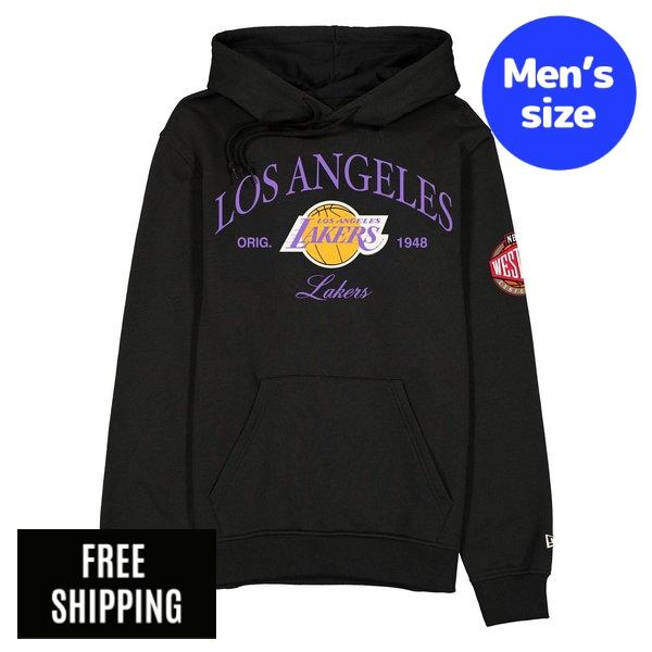 NBA ロサンゼルス・レイカーズ レブロン・ウィリアム・ジェームズ 八村塁 ルカ・ドンチッチ メンズ パーカー 長袖トップス New Era ニュー内鰓 Los Angeles Lakers 1976-2000 Hardwood Classics Black Hoodie 貨物輸送無料
