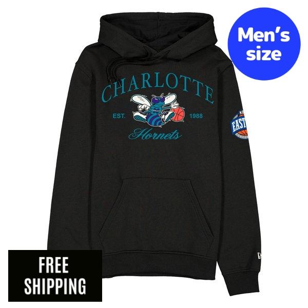 NBA シャーロット・ホーネッツ メンズ パーカー 長袖トップス New Era ニュー内鰓 Charlotte Hornets 1988-2002 Hardwood Classics Black Hoodie 貨物輸送無料