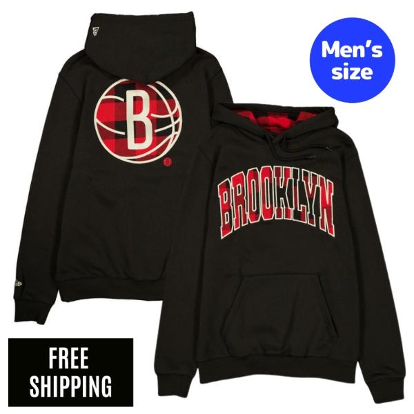 NBA ブルックリン・ネッツ メンズ パーカー 長袖トップス New Era ニュー内鰓 Brooklyn Nets Evergreen Check Hoodie 貨物輸送無料