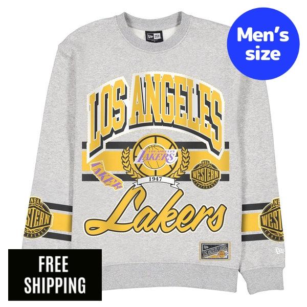 NBA ロサンゼルス・レイカーズ レブロン・ジェームズ 八村塁 ルカ・ドンチッチ メンズ トレーナー 長袖トップス New Era ニューエラ Los Angeles Lakers Sport Classics Vintage Gray Crewneck 送料無料｜USキッズウェア店