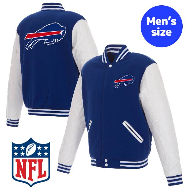 【送料無料】 NFL公式 JH Design メンズ アウター スタジャン バーシティジャケット アメフト バッファロー・ビルズ Buffalo Bills Reversible Faux Leather Sleeves Varsity Jacket｜USキッズウェア店 28,958円