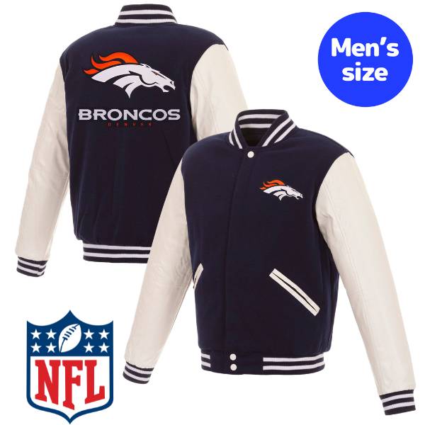 【送料無料】 NFL公式 JH Design メンズ アウター スタジャン バーシティジャケット アメフト デンバー・ブロンコス Denver Broncos Reversible Faux Leather Sleeves Varsity Jacket