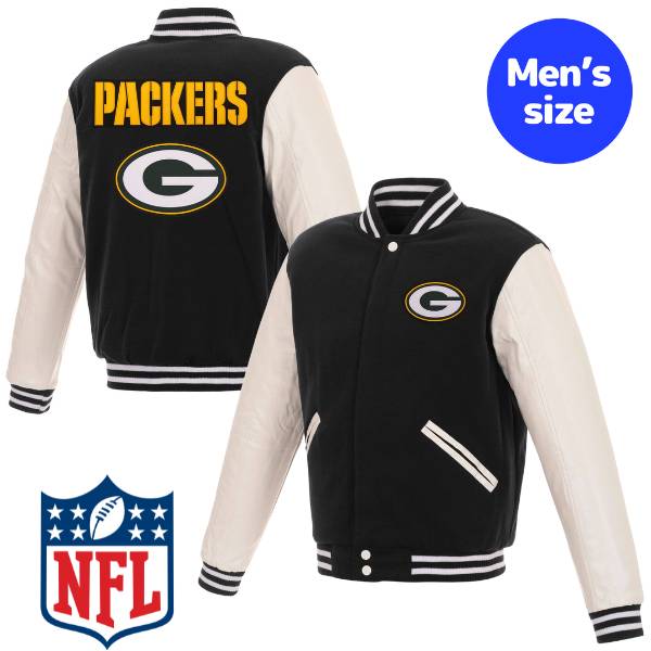 【送料無料】 NFL公式 JH Design メンズ アウター スタジャン バーシティジャケット アメフト グリーンベイ・パッカーズ Green Bay Packers Reversible Faux Leather Sleeves Varsity Jacket