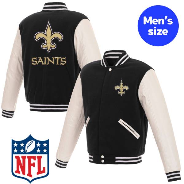 【送料無料】 NFL公式 JH Design メンズ アウター スタジャン バーシティジャケット アメフト ニューオーリンズ・セインツ New Orleans Saints Reversible Faux Leather Sleeves Varsity Jacket