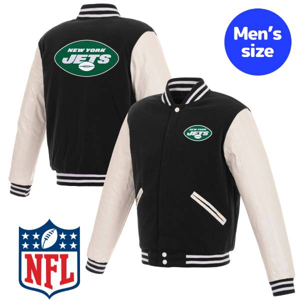 【送料無料】 NFL公式 JH Design メンズ アウター スタジャン バーシティジャケット アメフト ニューヨーク・ジェッツ New York Jets Reversible Faux Leather Sleeves Varsity Jacket