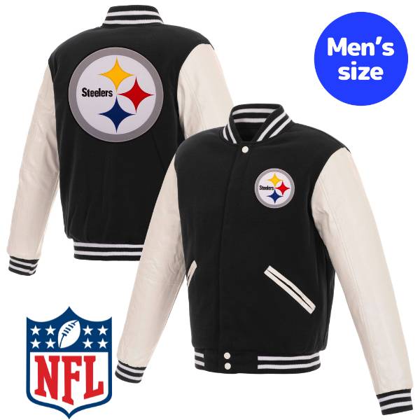 【送料無料】 NFL公式 JH Design メンズ アウター スタジャン バーシティジャケット アメフト ピッツバーグ・スティーラーズ Pittsburgh Steelers Reversible Faux Leather Sleeves Varsity Jacket