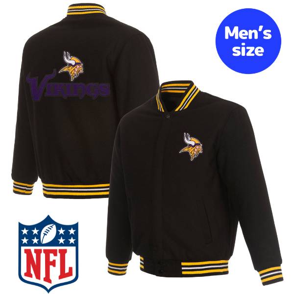 【貨物輸送無料】 NFL堅苦しさ JH Design メンズ アウター スタジャン リバーシブルジャケット バーシティジャケット 前掛け 鎧球 ミネソタ・バイキングス Minnesota Vikings Reversible Wool Jacket メンズファッション-コート・ジャケット