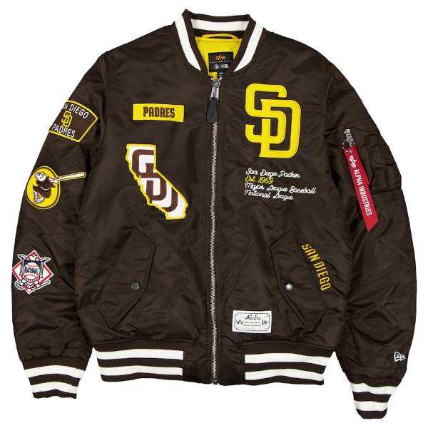 【送料無料】 MLB公式 正規品 メジャーリーグオフィシャル メンズ スタジャン ボンバージャケット MA-1 アウター ジャンパー ニューエラ New Era x Alpha Industries ダルビッシュ有 サンディエゴ・パドレス San Diego Padres Full-Zip Bomber Jacket｜USキッズウェア店