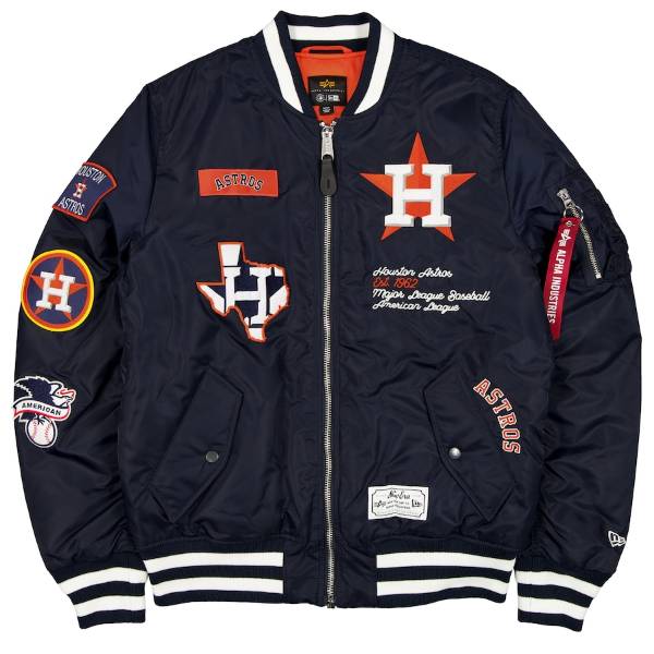 【送料無料】 MLB公式 正規品 メジャーリーグオフィシャル メンズ スタジャン ボンバージャケット MA-1 アウター ジャンパー ニューエラ New Era x Alpha Industries ヒューストン・アストロズ Houston Astros Full-Zip Bomber Jacket｜USキッズウェア店
