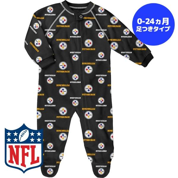【送料無料】【0-4歳用サイズ】 NFL公式 ベビー・キッズサイズ カバーオール ロンパース 出産祝い Outerstuff アウタースタッフ ピッツバーグ・スティーラーズ Pittsburgh Steelers Allover Print Raglan Full-Zip Sleeper