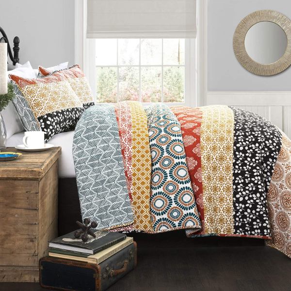 【送料無料】 日本未入荷ブランド Lush Decor ラッシュ・デコール Bohemian Striped リバーシブルベッドカバーセット（Turquoise） ベッドスプレッド ベットカバー 布団カバー